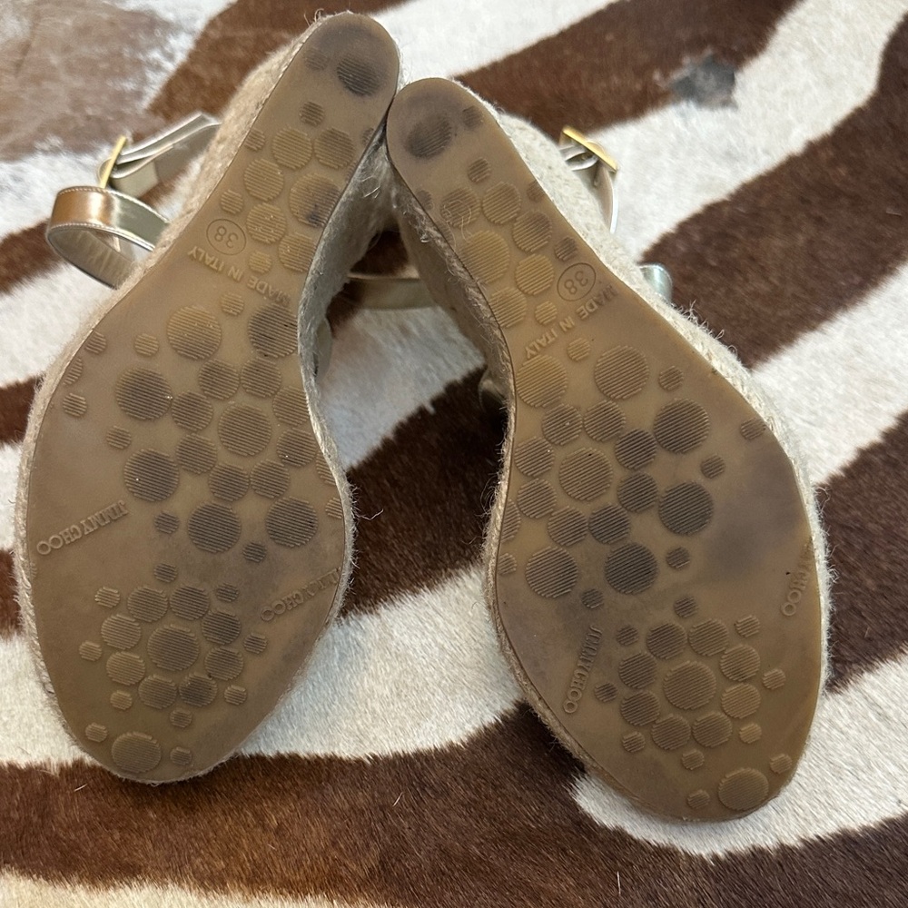 Jimmy Choo Metallic Gold Wedge Sandals - Picture 4 of 9
